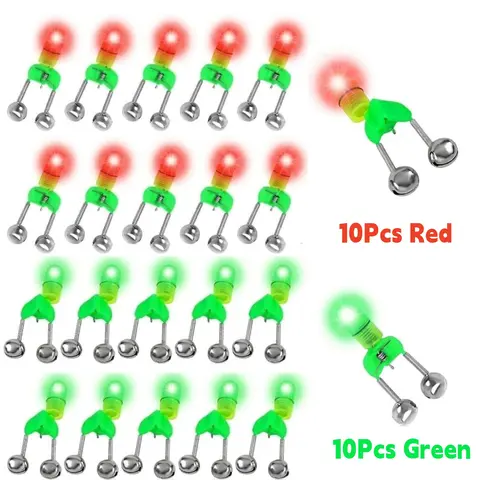 20Pcs Battery-Powered Clip-On Fishing Bite Alert with Dual Metal Bells & LED Alert, Plastic Clip Pole Indicator, Portable Night Accessories (10 Red Lights and 10 Green Lights) - Home Improvement, Building Supplies, Wallpaper & Wall Trim