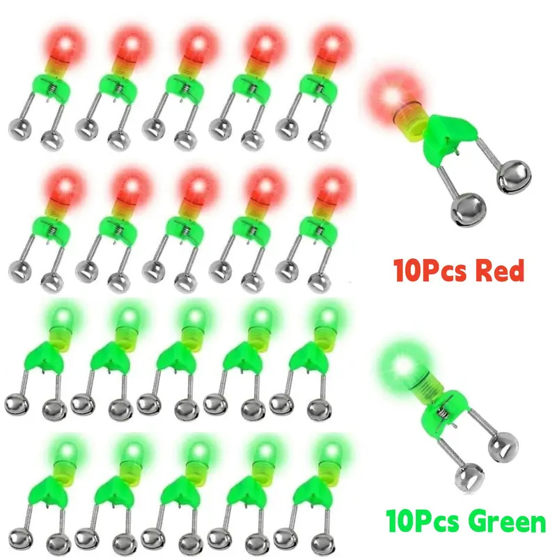 20Pcs Battery-Powered Clip-On Fishing Bite Alert with Dual Metal Bells & LED Alert, Plastic Clip Pole Indicator, Portable Night Accessories (10 Red Lights and 10 Green Lights) - Home Improvement, Building Supplies, Wallpaper & Wall Trim