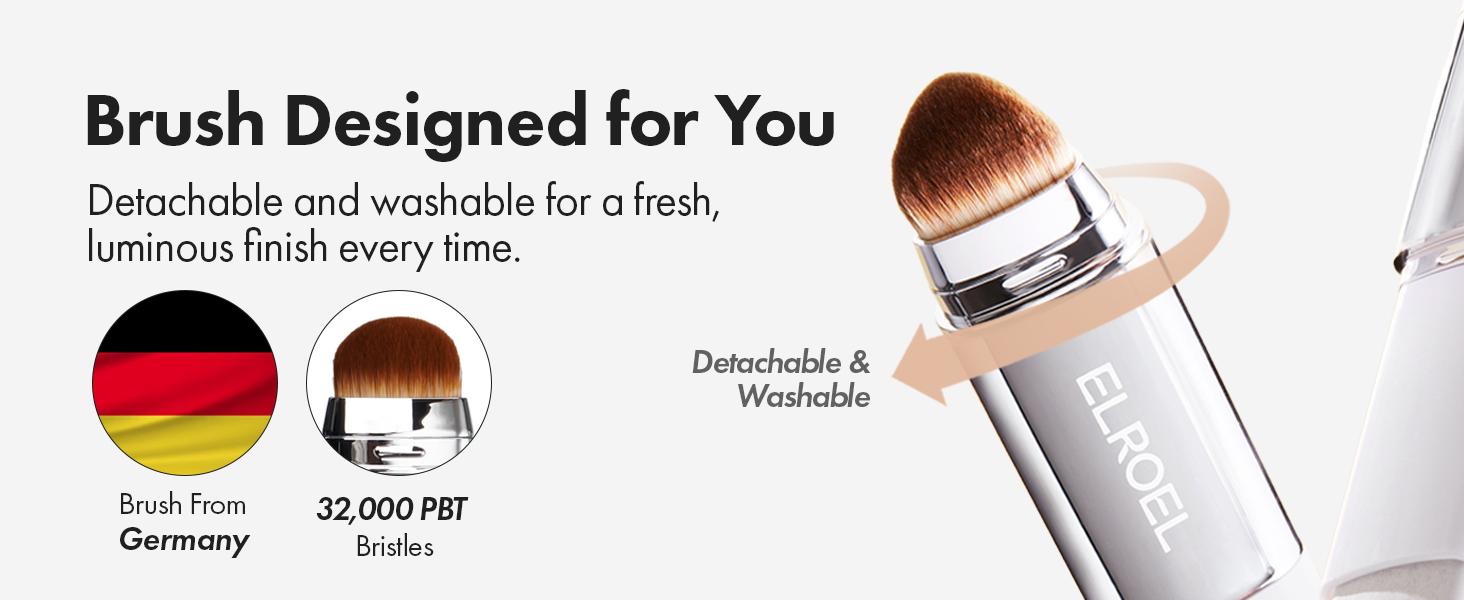 [ELROEL Official Store] ELROEL Blanc Cover Cream Stick V White - Korean Color-Changing Foundation Stick with Volufiline - Medium to Full Coverage Dewy Finish Base Makeup - Dual-Ended with Detachable Brush (13g, 0.04 oz)