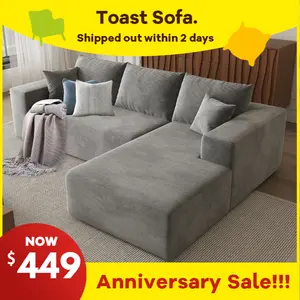 【2 packages shipping】108" Cloud Couch Sectional, Modular Sofa with Deep Seat, Plush Corduroy L Shaped Boneless Couch, Convertible Sectional Couches for Living Room, 3Seat