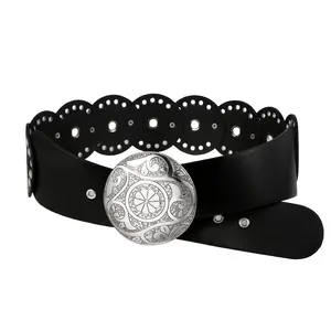 OIDEA Women's Stylish Belt - 43.31"l x 3.15" Wide Brown PU Leather Cowboy Belt with Floral Engraved Buckle, Rhinestone Accents, Adjustable for Jeans, Dresses, Stylish Belts summerwins,summerwins