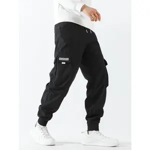 Men's Plain Loose-Fitting Pants - Drawstring Waist, Natural Waist Design, Multiple Pockets, All-Seasons Menswear Trousers