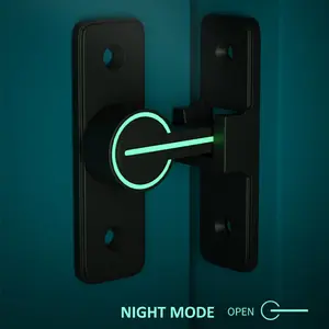 Luminous 90-Degree Sliding Barn Door Lock - Heavy Duty Zinc Alloy Gate Bolt Latch with Matte Black Finish, Night Mode Glow for Enhanced Privacy & Security in Bathroom, Garden, Garage, or Office, Versatile Door Lock | Sleek Matte Finish | Se