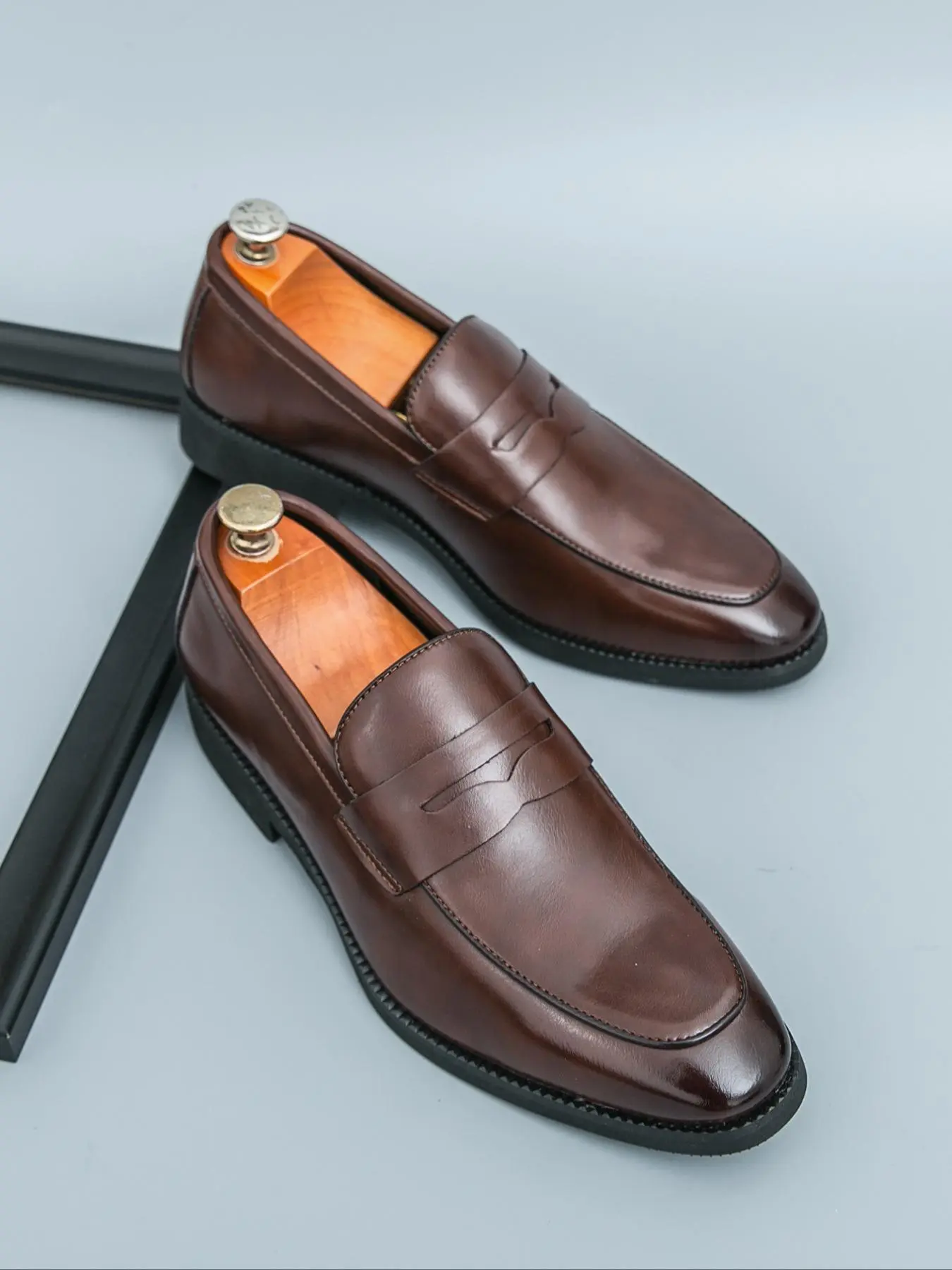 Men's Fashion PU Leather Loafers, Elegant Slip-On Formal Dress Shoes, Business Style Shoes, Suitable for Office & Business Casual Wear, All-Season Footwear
