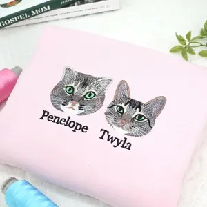 Custom Embroidered Cat Sweatshirt for Women - Cat Mom Sweater - Cat Portrait Embroidery For Wife - Personalized Cat Lover Gift