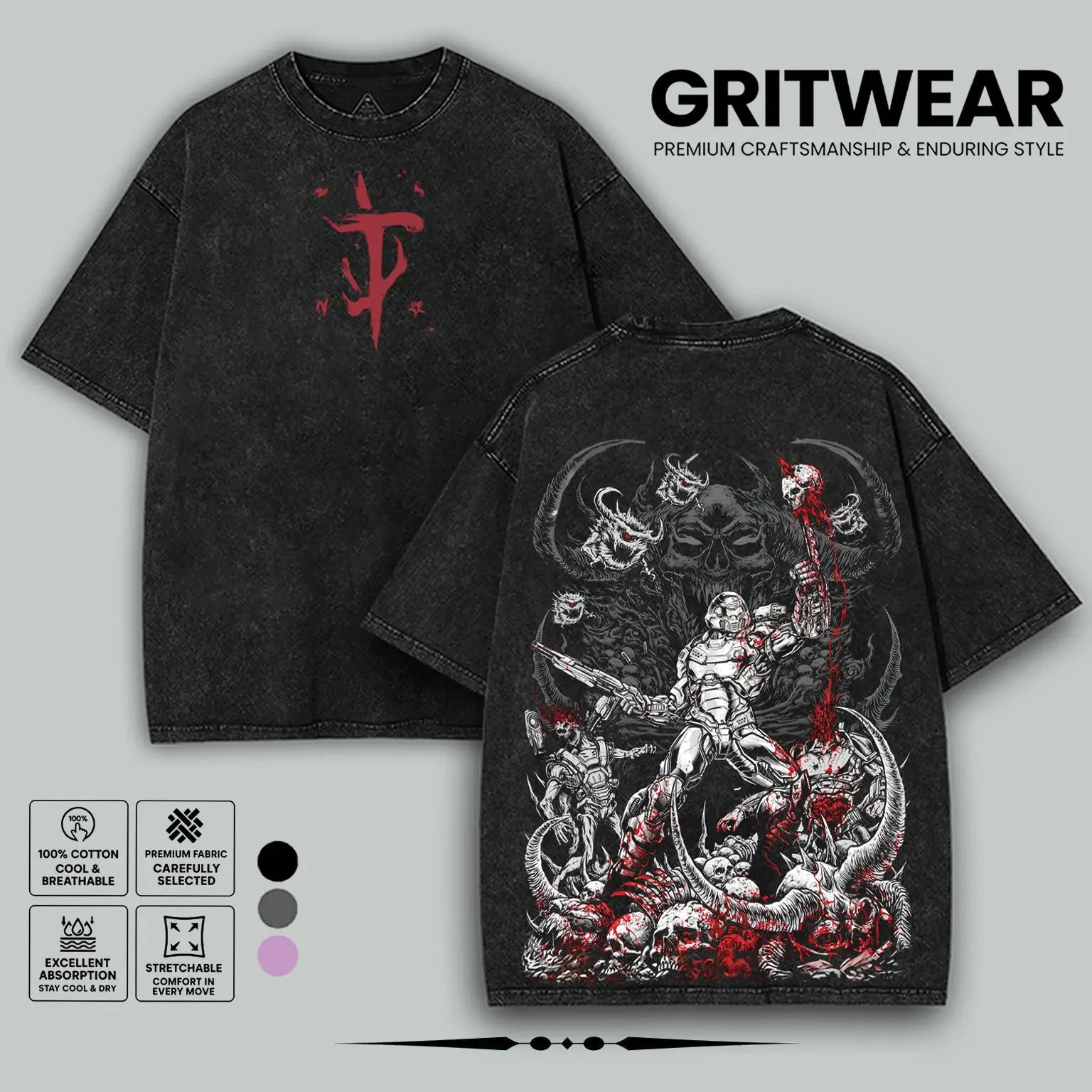 Doom the Dark Ages Eternal v2 doom slayer Game RPG action fps GOTY Washed Tshirt 2 Sided Cotton unisex graphic tees hoodie game merch Menswear Clothes Soft Top Apparel