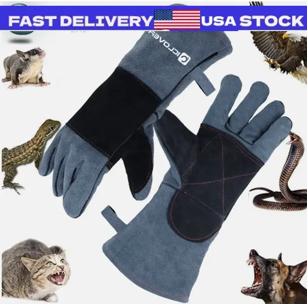 Bite-Proof Leather Animal Handling Gloves with Sleeves, Pet Supplies for Dog, Cat Protection