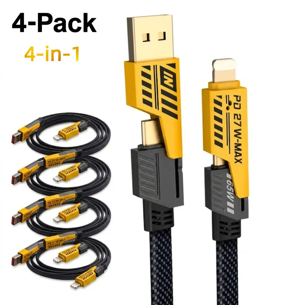 4pcs 4 in 1 Charging Cable, 47.2 Inches / 120 cm, Multifunctional Super Fast Charging PD Fast Charging Type c Cable, Mobile Phone Charging Cable for iPhone 15 14 13 Samsung S23 Xiaomi