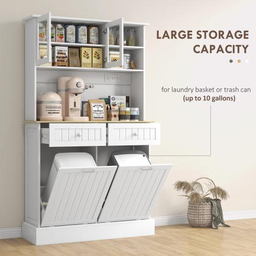 Bellemave HOMCOM 68" Multi Purpose Organized Open Storage Kitchen Furniture Cabinet with Charging Station, 2 Tilt-Out Trash Cabinets, Microwave Stand, Glass Doors & Adjustable Shelf, Freestanding Hutch, Open Storage Cabinet, Multi Purpose Kitchen Furnitur