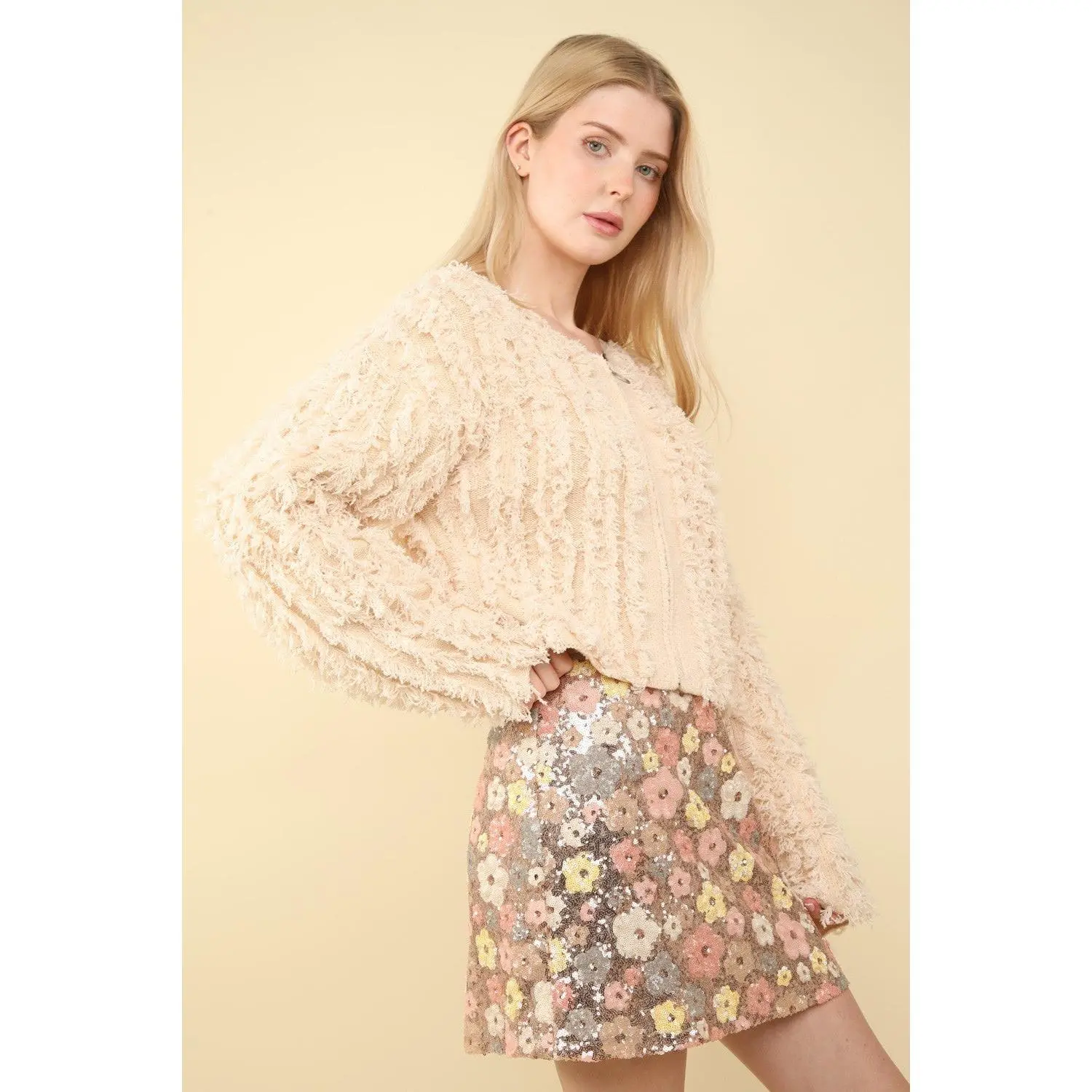 VERY J Shaggy Yarn Knit Zip Up Jacket