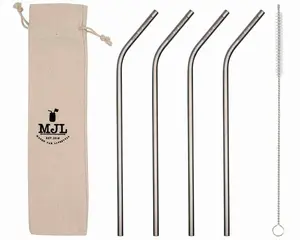 Long Thin Bent Stainless Steel Straw for Quart Mason Jars