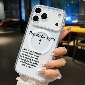 Magnetic Phone Case Supports Wireless Charging for iPhone 17 Pro Max 17 Air 16 15 14 13 12 11 xs xr Excerpts From Minimalist Proverbs Pattern Anti-Yellowing Shockproof durable ultra-thin Crystal Transparent Acrylic Large Hole Cover.QXG303.designer,case