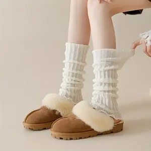 1 Pair Women's Striped Leg Warmers 【Autumn & Winter Style】 Double-Knit Korean Fashion Slouch Socks, JK Uniform Long Tube Leg Warmers, Japanese Versatile Calf Leg Warmers