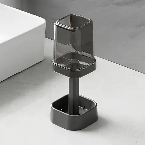 Toothbrush Holder with Cup, Fits Regular Toothbrushes, Stores Toothpaste, Three Slots, Ideal for Electric Toothbrush, Floss, Razor, Bathroom Storage, Bathroom Accessory, Toothbrush Holders for Bathrooms, Restroom, Home, Toothbrush Organizer