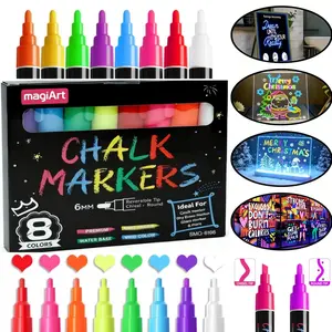 8-Color Liquid Chalk Markers for Blackboard Wet-Dry, Window Chalk Markers for Cars Glass Washable, 6.0mm Reversible Tip Wet-Dry Erasable Neon Makers for DIY Cars, Auto, Bistro, Mirror, Poster, Blackboards