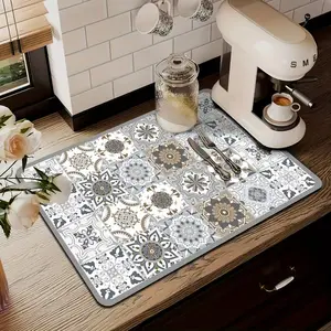 Super Absorbent Polyester Mat, Countertop Dedicated, Diatomaceous Earth Quick-Dry Non-Slip Tray Liner, Retro Kitchen Pad, Home Decor