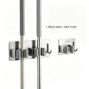 1PC Wall Mount Mop Broom Holder with Hooks, Space Saving Storage Rack, Paint Finished Organizer for Home Kitchen Laundry Room Garden Garage, Hanger Shelf for Cleaning Tools