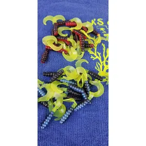 Cam's 2"(HOLOGRAM FLAKE) RED BLACK & CHARTREUSE/BLUE BLACK & CHARTREUSE 100pc (SPLIT SET) Curly Tail Crappie Soft Jigs [A Cam's Exclusive]