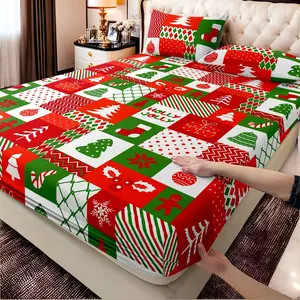 Christmas Plaid Print Bed Sheet Set, Soft Comfortable Mattress Protector, Deep Pocket Design, Bedroom & Guest Room Use, Classic Style