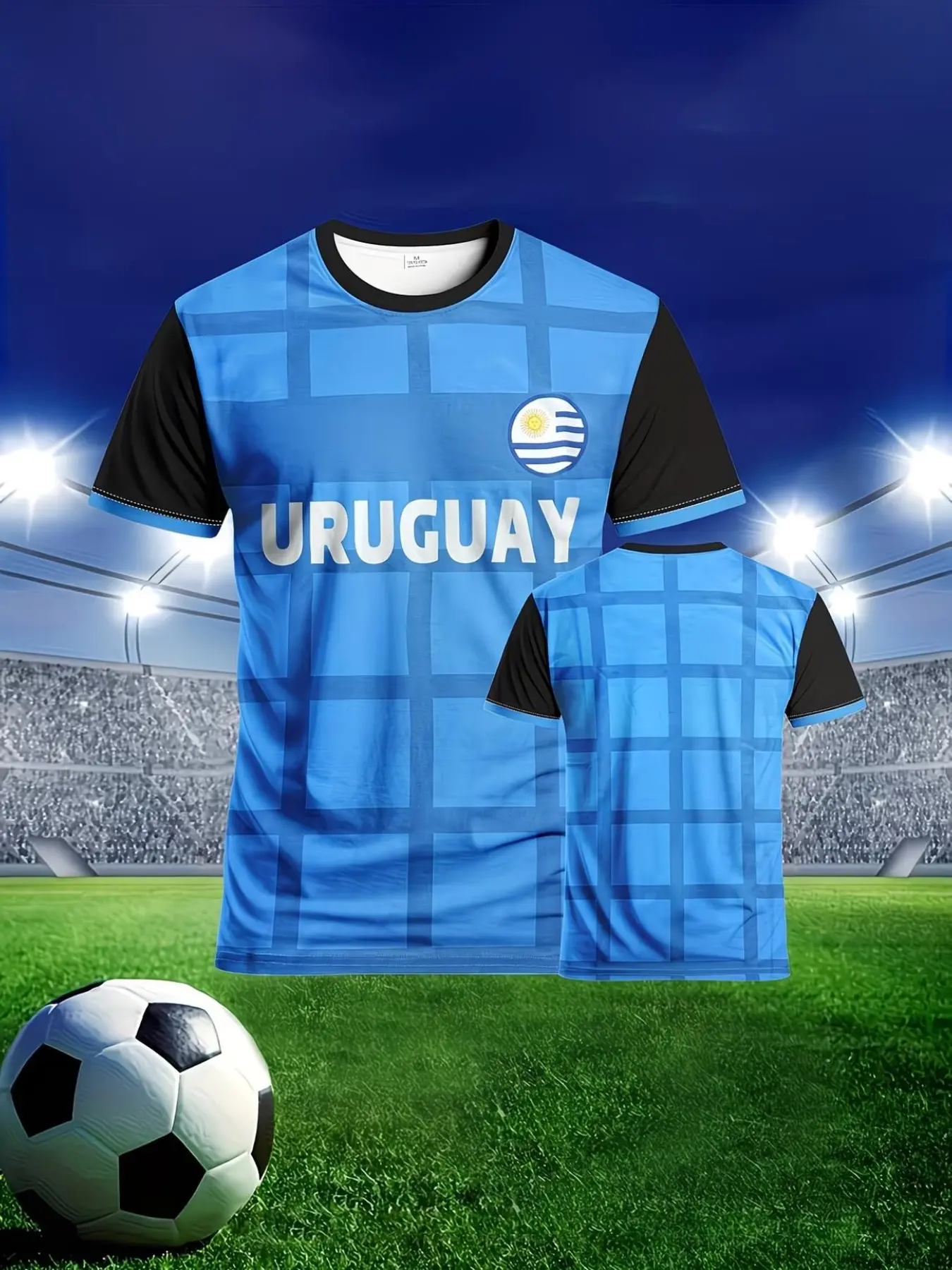Men's Uruguay Team Soccer Jersey Summer Round Neck Short Sleeve Casual Fashion T-Shirt, Breathable Geometric Pattern, All Seasons Wear