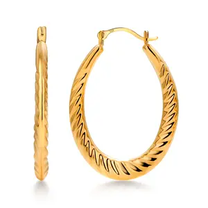 14K Solid Yellow Gold Twisted Oval Hoop Earrings, Graduated Twisted Hoop Earrings, Textured Oval Hoop Earrings, Hinged Clasp Hoop Earrings, Gold Oval Hoop Earrings, Twisted Oval Hoop Earrings
