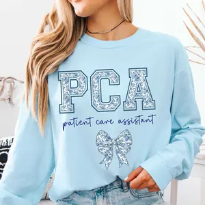 Patient Care Assistant t-Shirt, Blue Toile PCA sweatshirt, Healthcare Worker Tee, PCA Sweater Cotton Crewneck Fabric Womenswear