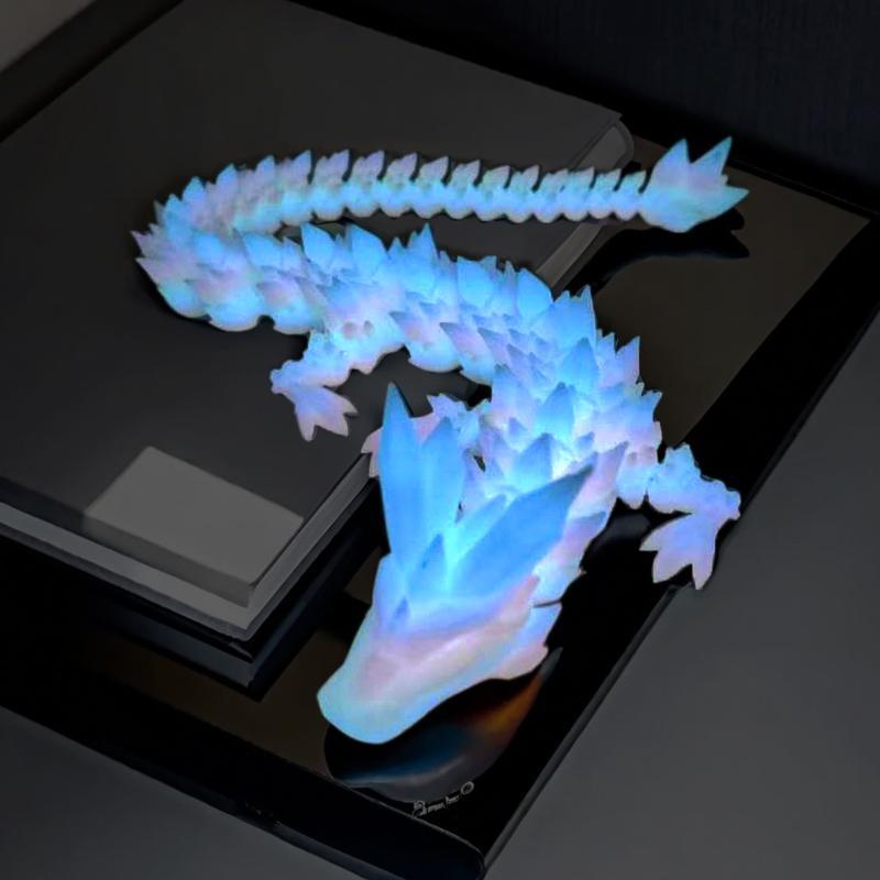 Glowing Crystal Faceted Articulated Dragon Figurine, Premium Luminous Blue & Purple Dragon Model, Unique Home Decor, Sensory Fidget Toy, Collectible Gift for Fantasy Lovers, LED Decorative Sculpture for Shelves, Desks, or Nightlight