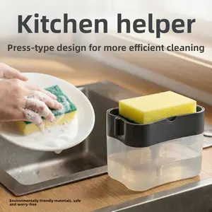 Kitchen Soap Dispensing Press Box with Reusable Scouring Sponge for Easy Dishwashing Cleaning commercial