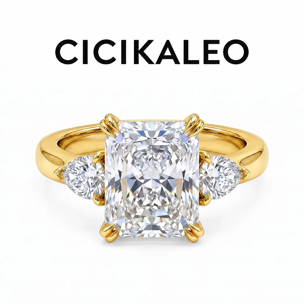 CICIKALEO 925 Sterling Silver Engagement Rings 4CT Radiant Cut Solitaire Cubic Zirconia CZ Wedding Promise Rings for Her Wedding Bands for Women