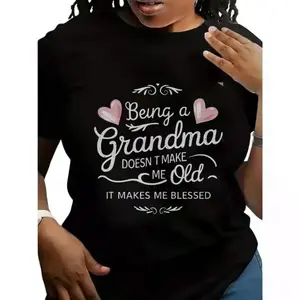 Inspirational WomenG Oversized ShortSleeve TShirt Featuring Geometric Print and "Being a Grandma Doesn't Make Me Old It Makes Me Blessed" Quote Loose Fit AllSeason Comfort Unisex Streetwear