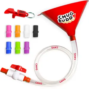 Chug Buddy Beer Bong, Drinking Funnel with Hose and 8 Interchangeable Mouth Pieces, Long Funnel 3ft Tube, College Party, Drinking Games