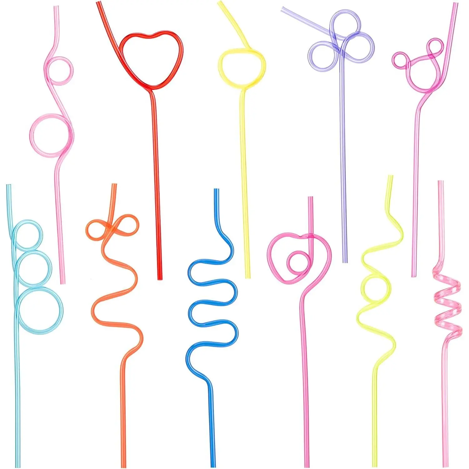 24 count Crazy Silly Straws,  Plastic Loop Curly Drinking Straws for Valentines Day  Christmas Birthday Wedding Party Supplies Decoration