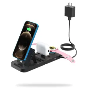 3 in 1 Foldable Travel Charging Station - Fast Charging Dock Stand for iPhone Multiple Devices, for iPhone 14/13/12/11/X/Pro/Max, for iWatch Ultra 7-2/SE, for AirPods 3/2/Pro, with Adapter