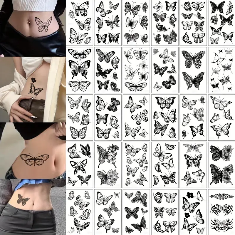 Temporary Tattoo Stickers with Butterfly Design, Waterproof Fake Tattoos for Women, Durable Party Use, Finger Wrist Clavicle