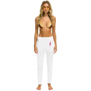 BOLT STITCH JOGGER SWEATPANTS - WHITE // NEON PINK