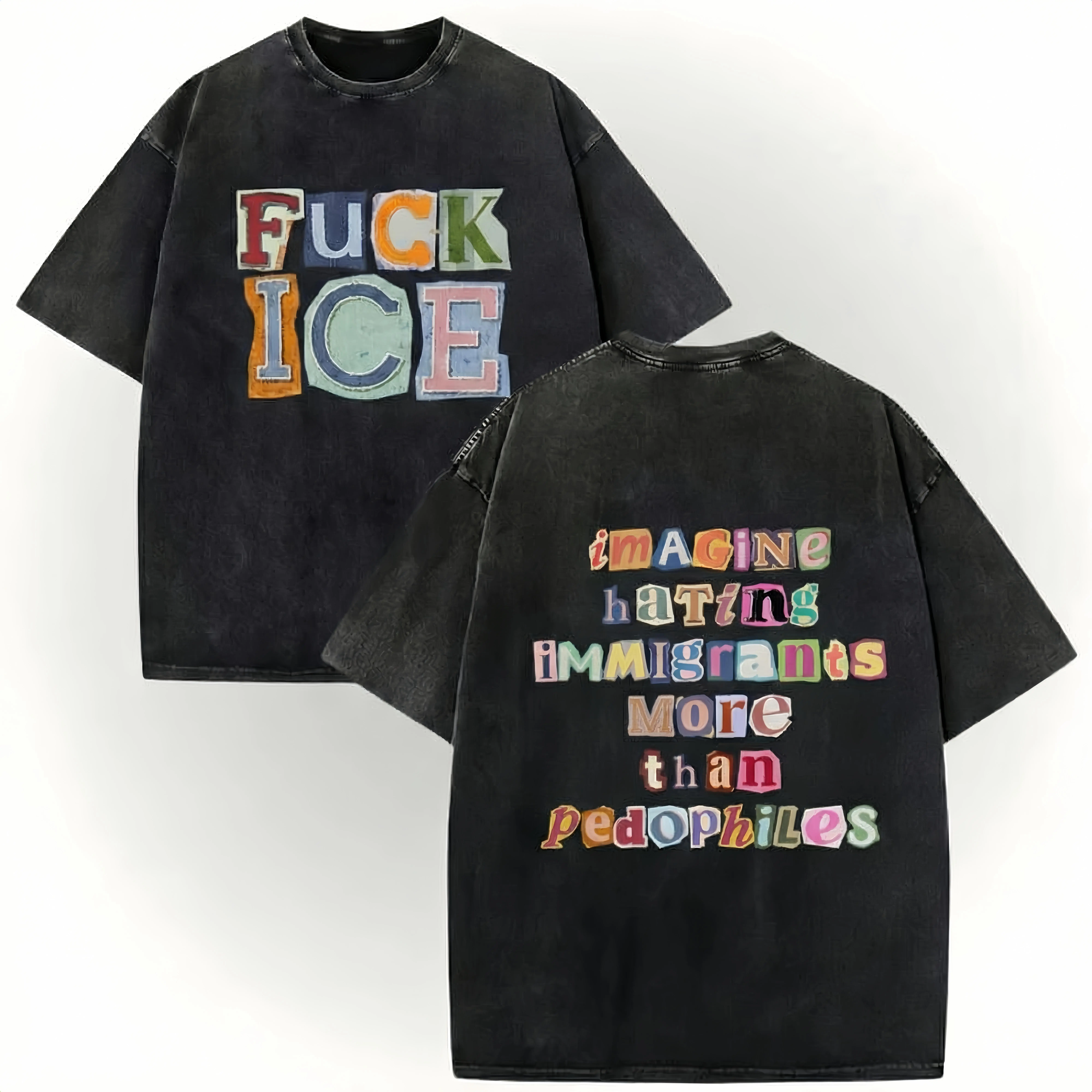 Anti Ice Magazine Letter Tee, F*CK ICE Y2K Crop Top, Protect Immigrants Tee, No Human Is Illegal Top, Activist Graphic Tee Tshirt Printed in USA