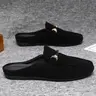 Men's Suede Toe Half-Loafer with Metal Buckle Mule Shoes Slip-On Casual and Homewear Outdoor Comfort Stylish Footwear Walking Shoes Solid Color Mules