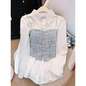 FINJANI Plus Size Women's Turtleneck Blouses Long Sleeves Fitted White Casual Loose Fit Summer Top Moderate Fabric Thickness Comfortable Daily Wear Stylish Ladies Clothing