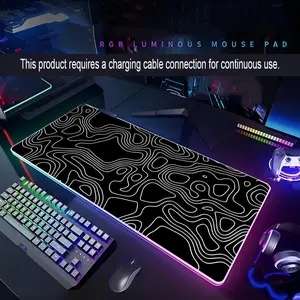 Black And White TOPOGRAPHY Mouse Pad Rgb Xxl Laptop Mat Gaming Led Mousepad Backlit Keyboard Gamer Girl Table Pads Desk