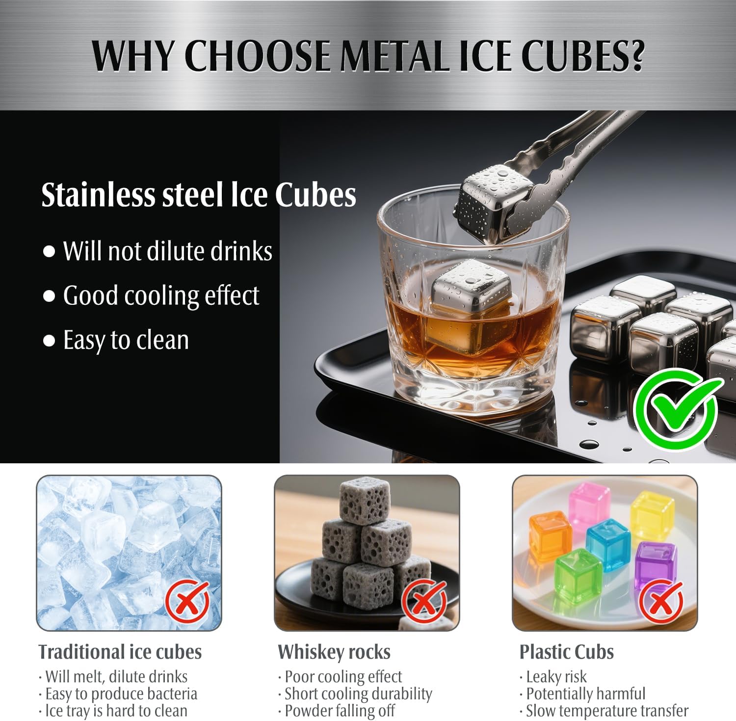 Stainless Steel Ice Cubes, Reusable Ice Cubes, With Tongs Household Items, Stainless Steel Refrigerated Ice Cubes, Perfect Birthday Christmas Father’s Day Gifts (6/8pcs) Stainless Steel Ice Cubes, Reusable Ice Cubes, With Tongs Household Items, Stainless Steel Refrigerated Ice Cubes, Perfect Birthday Christmas Father’s Day Gifts (6/8pcs)