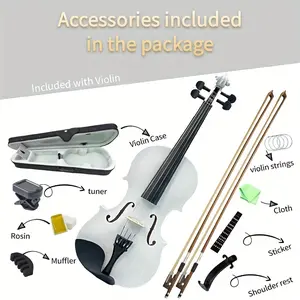 SILVIO 4/4 Adult Full Size White Acoustic Violin Starter Kit - Includes Violin Accessories Including Case, Rosin, Shoulder Rest, 2 Bows, Spare Strings, Mute - White