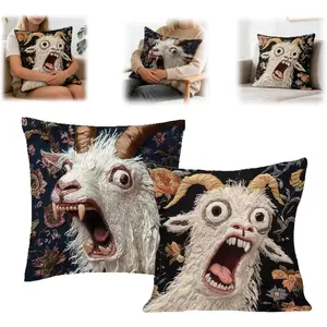Funny & Cute Screaming Goat Pillow Cover (17.7×17.7 inches), Funny Goat Pillowcase, 2D Flat Printed Crazy Animal Pattern Cushion Cover, Fun Sofa Decoration, Sofa Cushion Cover, Home & Dorm Decor, Home Textile, Perfect Prank Gift for Animal Lovers