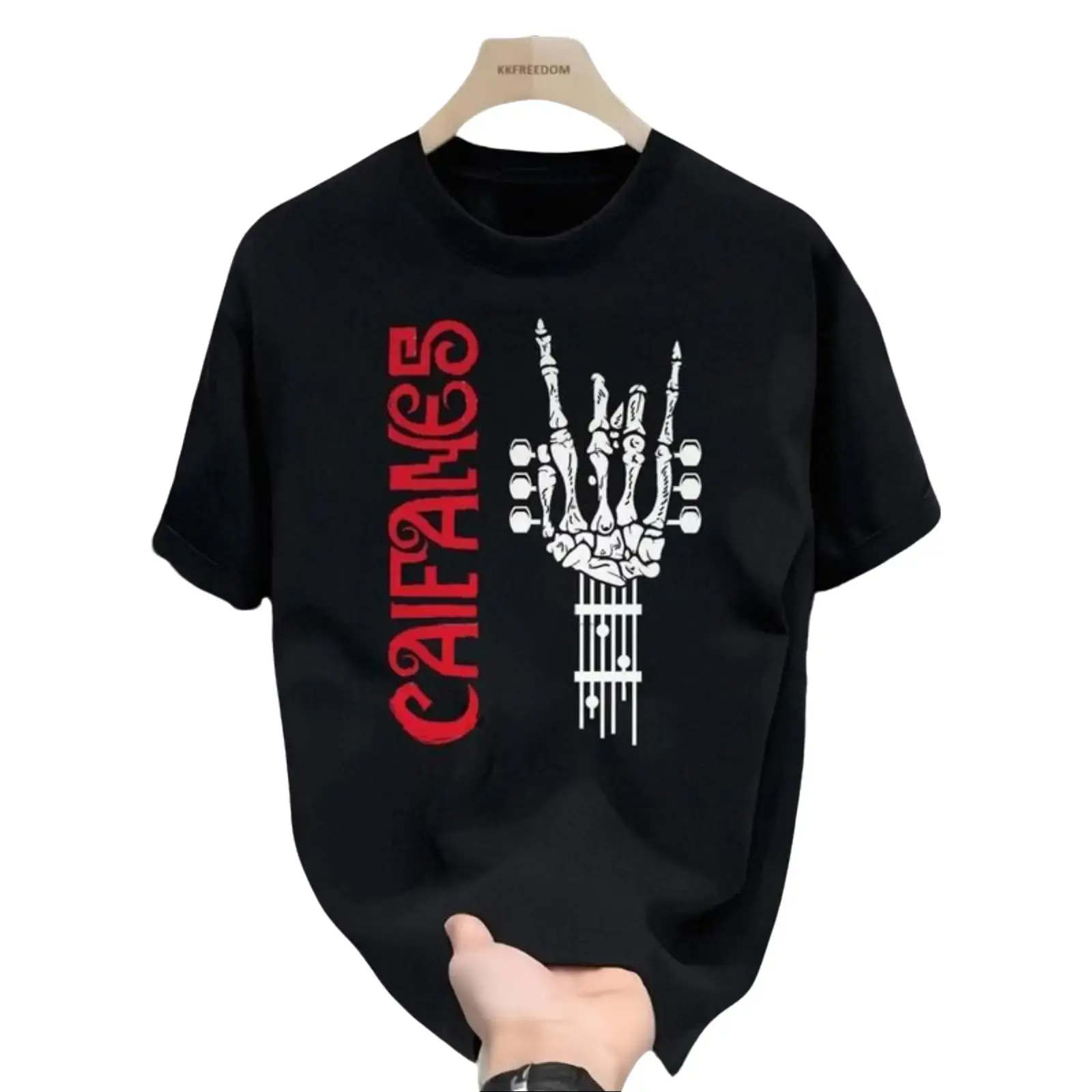 Unisex 100% Cotton Short-Sleeve Casual Streetwear Tshirt - Caifanes Rock The Silence Skull Digital Print, Round Neck Jersey Top, Relaxed Fit, Soft Summer Sports Outdoor Wear, Pairable with Pants, Rings, Necklaces, Watches