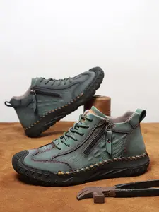 Men's Boots For Men Lightweight Slip-Resistant Durable Outdoor Hiking Boots Wide Width Walking Boots Zipper Ankle Boots Breathable Retro Style Boots For Outdoors Trendy Biker Boots Vegan Leather Work Boots Mens Shoes Size 12 13 14 15 Casual Hiking Shoes