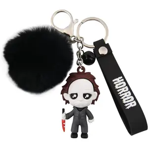 Women Men Halloween Keychain Horror Movie Keychains Small Bell for Party Favor
