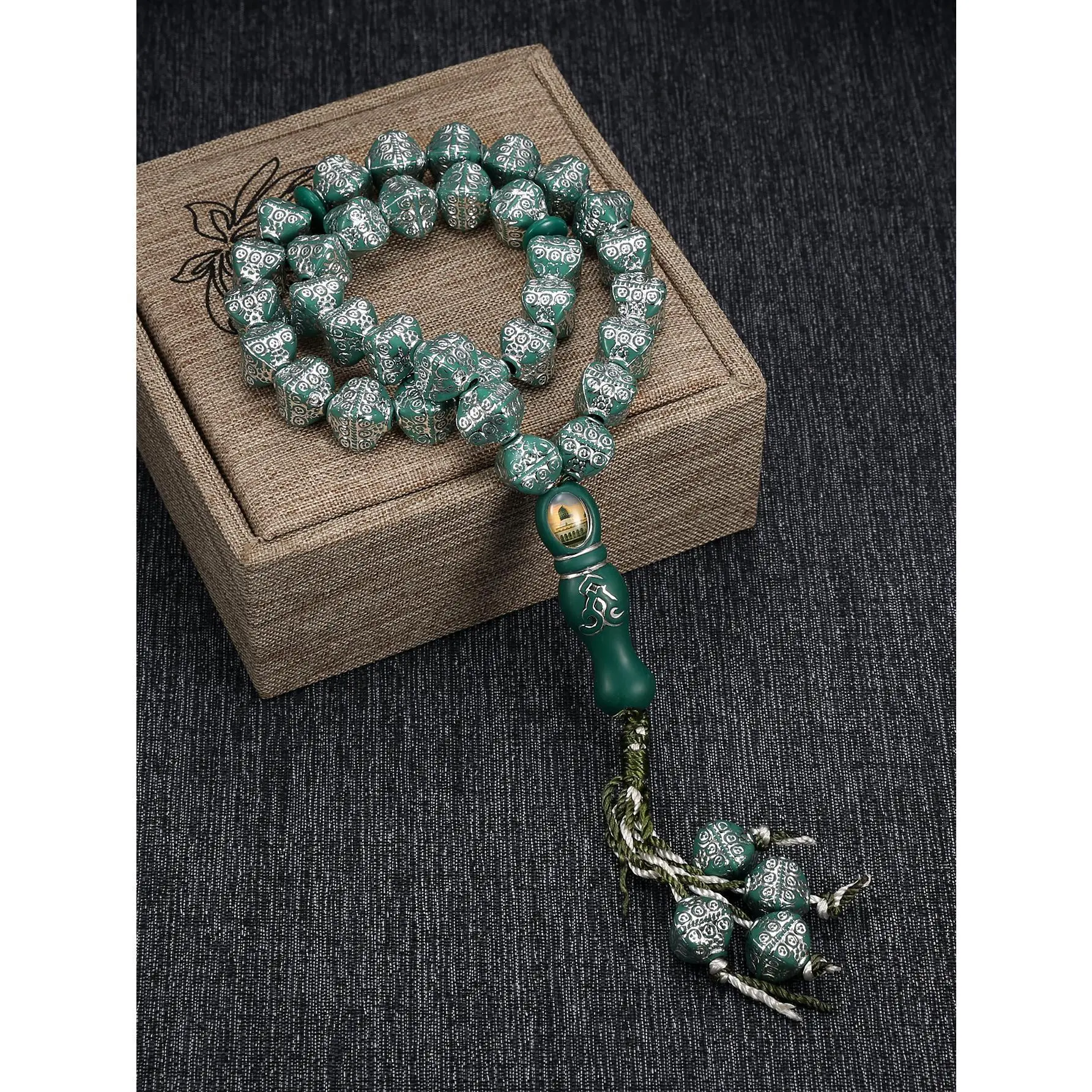 High-Gloss Carved Stone Tasbih Bangle Bracelet, Elegant Fashion Luxury Middle Eastern Style Prayer Beads for Daily Wear, Tasbih Bracelet, No, Acrylic Stone