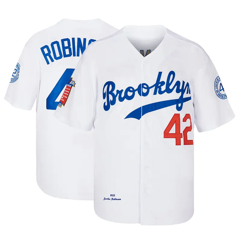 Men's #42 Baseball Jersey, Vintage Hip Hop Style with Sewn Embroidery, Blue White Ventilated Polyester Mesh Athletic Activewear, S-3XL