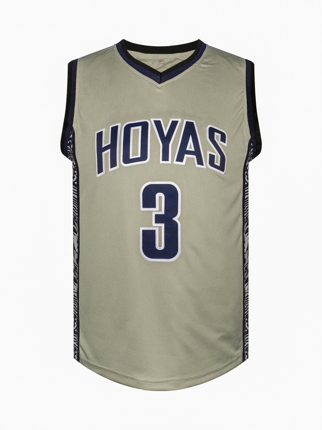 Men's #3 Hoyas Iverson Embroidery Basketall Jersey Retro Navy&Gery V-Neck Breathable Mesh 90s Hip Hop Style Polyester Sports Clothing