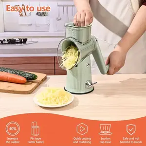 Le D Affaires 5 in 1 Cheese Grater, Vegetable Slicer with Rotary Design, Includes Handle, Green Color