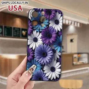 Purple Daisy Pattern Phone Case UV Printing - for iPhone 16 15 14 13 12 11 XS XR X 7 8 Plus Pro Max Mini, Unisex Gifts